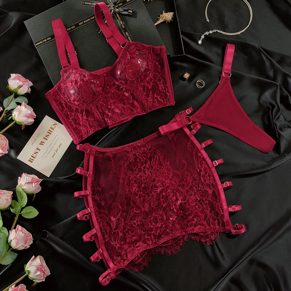 Wholesale Embroidered Underwear Set for Woman Sexy See-Through Hollow out Lingerie