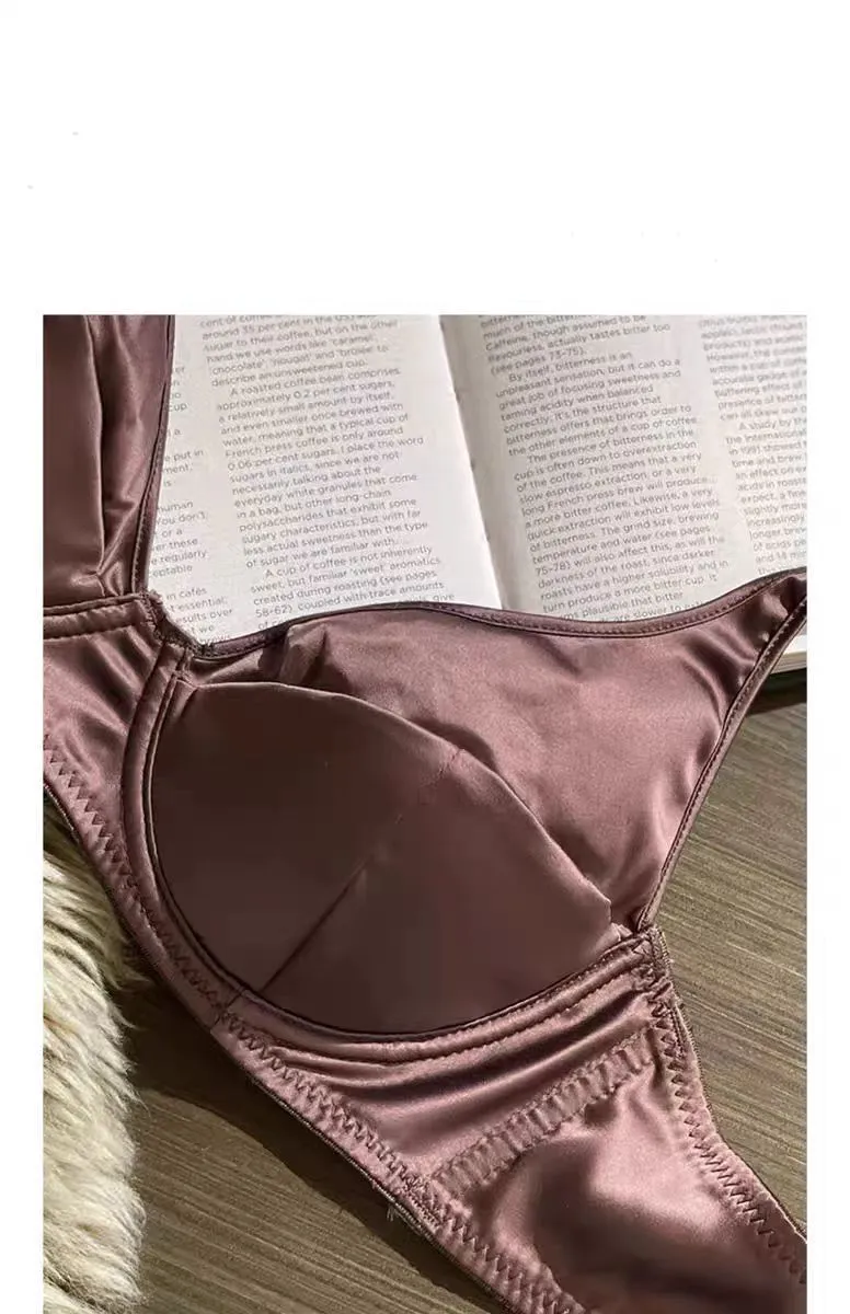 Wholesale for Women French Solid Color Breathable Deep V Satin Ultra-Thin Underwear Soft Sexy Bra Set Lingerie