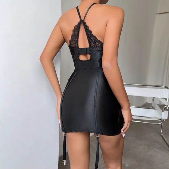 Wholesale See Through Mesh Strapless One Piece Underwear Set Sexy Lace Patchwork Lingerie
