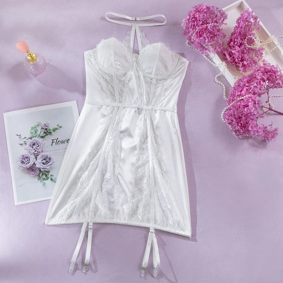 Wholesale See Through Mesh Strapless One Piece Underwear Set Sexy Lace Patchwork Lingerie