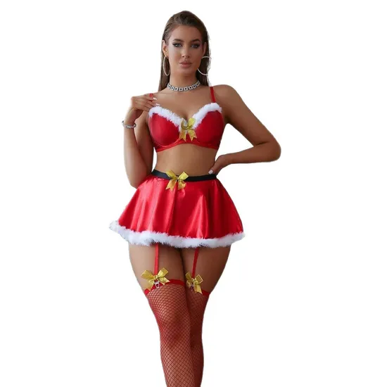 New Design Role Playing Woman Bra Panty Set for Christmas Sexy Short Skirt Lingerie