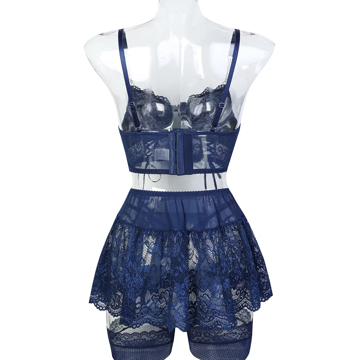 Sexy Embroidery Lace Hollow out Strap Cross Bra Set Wholesale Erotic Skirt Woman Lingerie