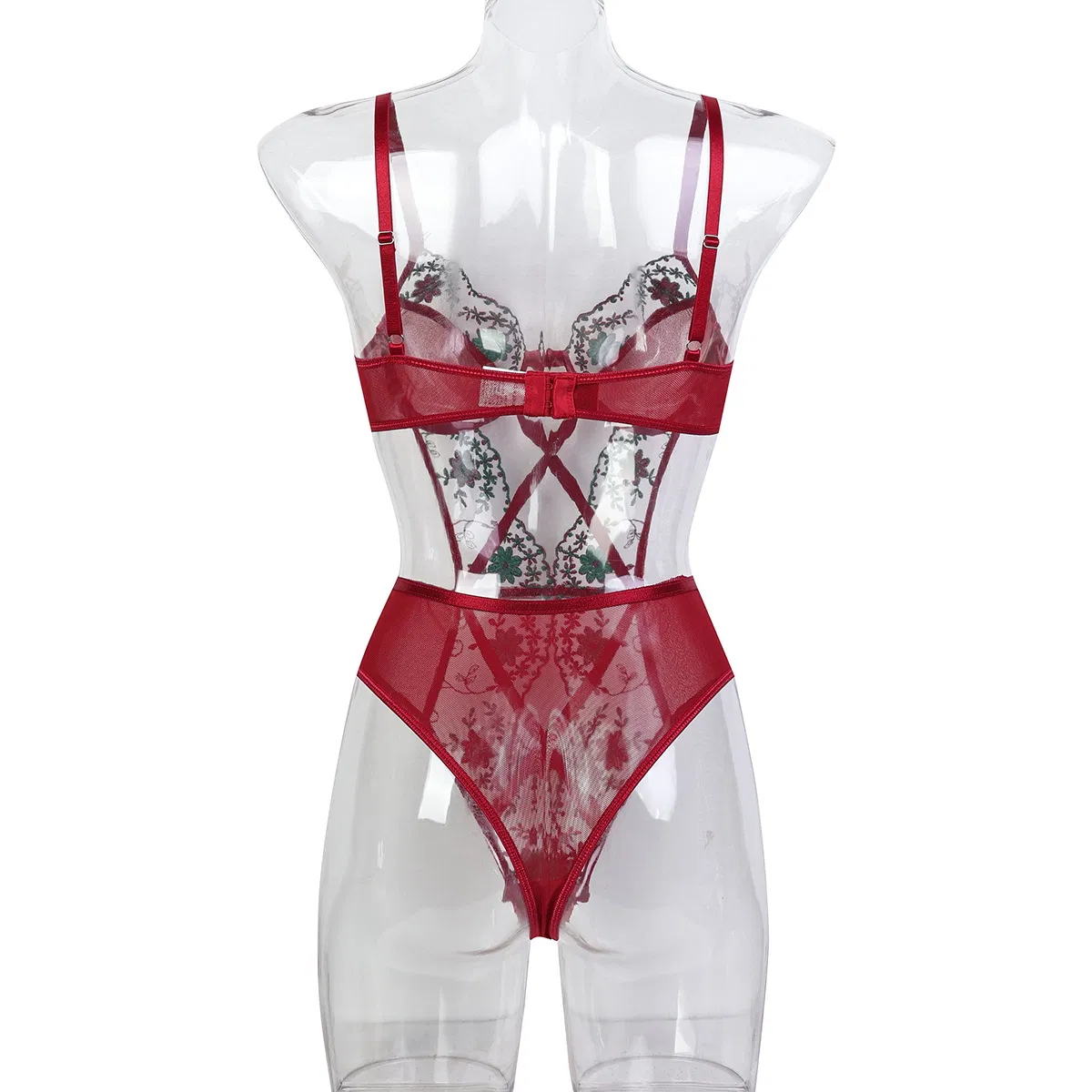 New Arrivals See-Through Mesh Skirt Bra Set Sexy Floral Embroidered Women Lingerie