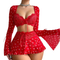 Wholesale Heart Printed Long Sleeves Bra Set Sexy Christmas Woman Mini Skirt Lingerie