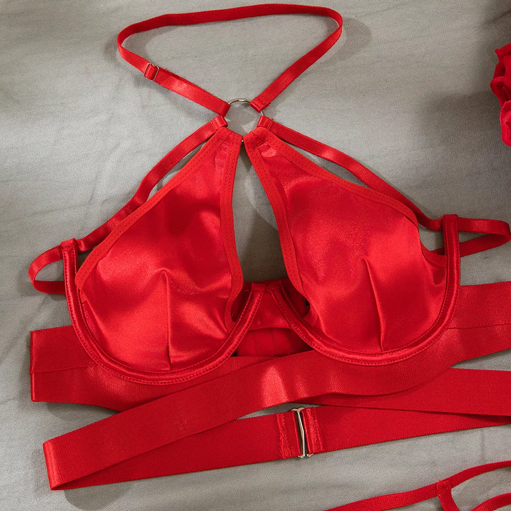 Wholesale Hollow out Woman Bra Panty Set Sexy Straps and Cross-Over Lingerie