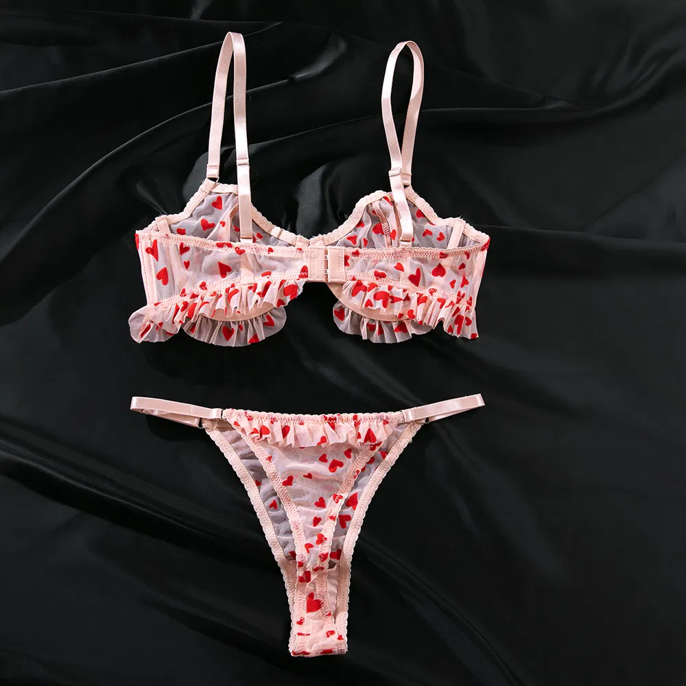 New Arrival Ultra-Thin Woman Underwear Set Sexy See-Through Heart-Shaped Lingerie