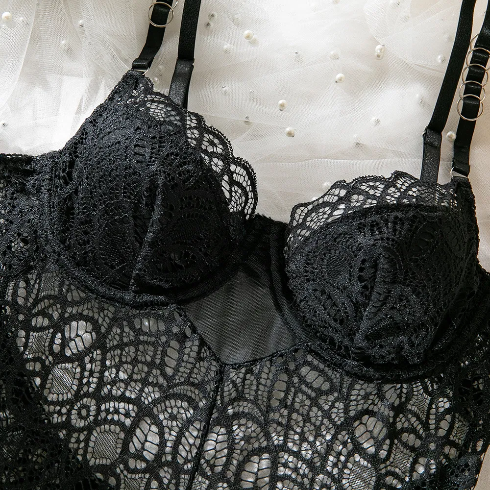 Wholesale Embroidery Lace One-Piece Underwear Set Sexy Deep V Backless Woman Lingerie