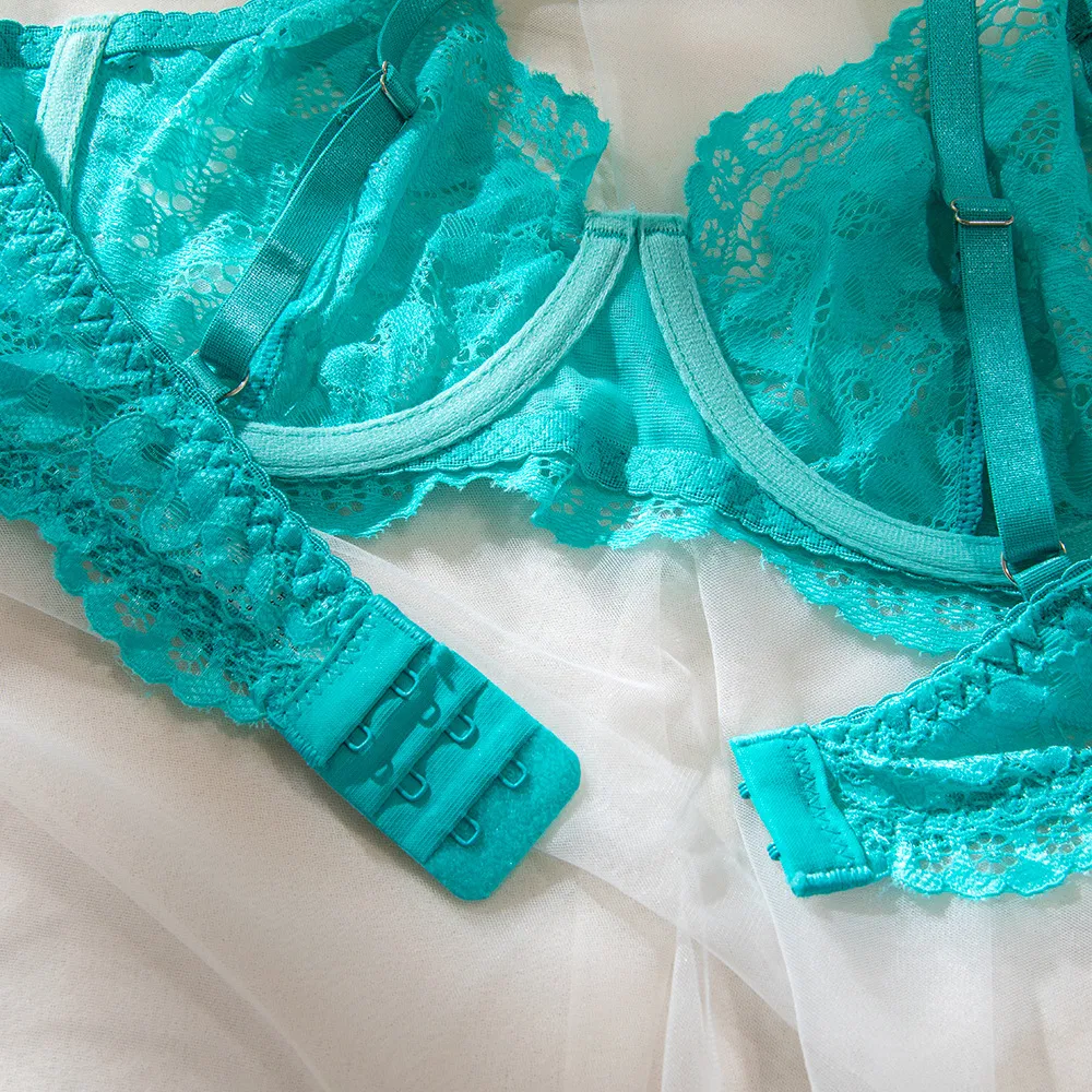 Sexy High Quality Embroidered Lace Women Bra Set New Style See-Through 2 Piece Lingerie