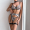 Hot Erotic Zebra Printed Woman Underwear Set Sexy Perspective Mesh 4PCS Lingerie