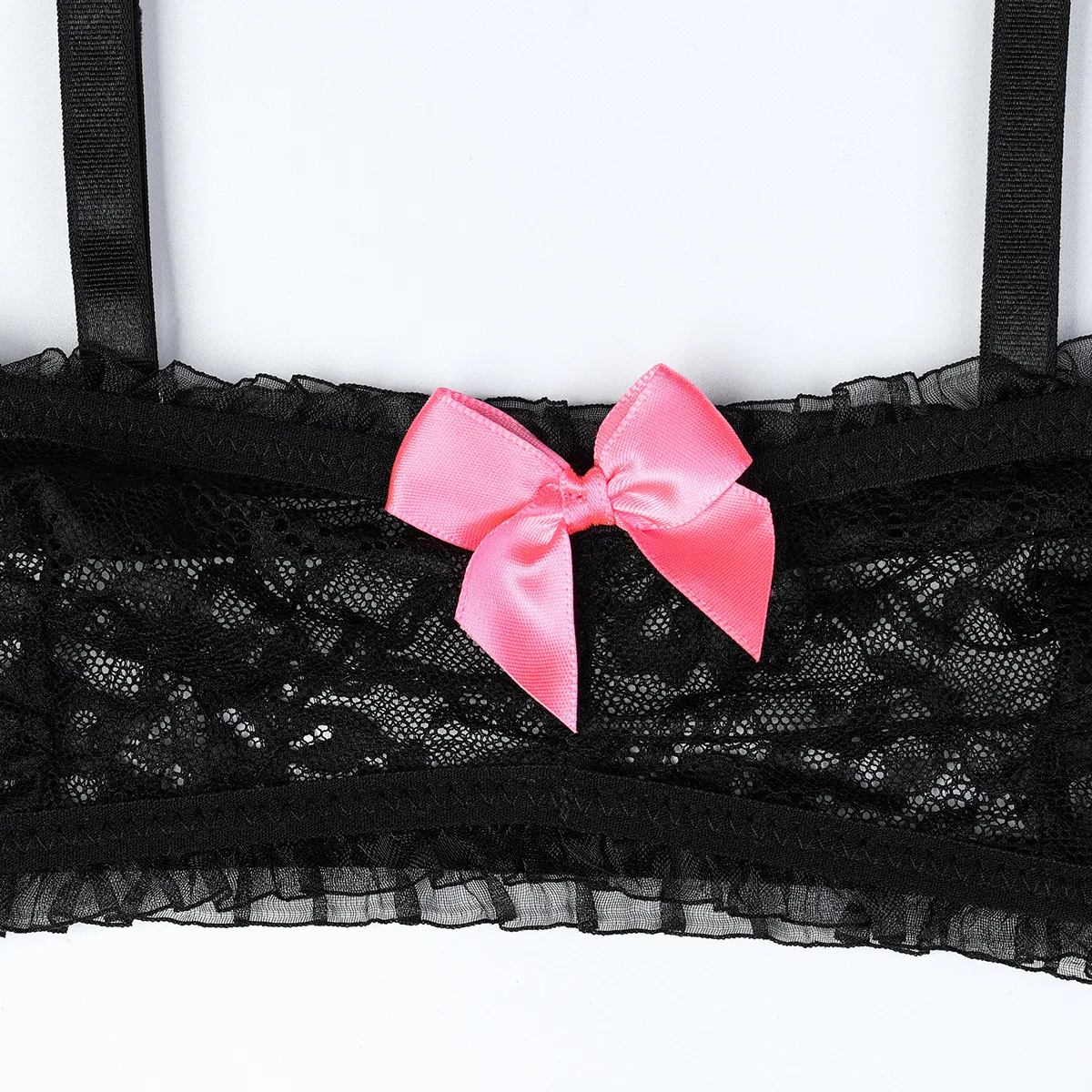 New Fashion Ultra-Thin Woman Underwear Set with Stocking Sexy Bow Mesh Skirt Lingerie
