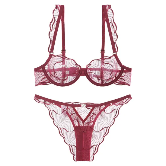Ultra-Thin French Embroidery Lace Romantic for Women Soft Sexy Bra Set Underwear Lingerie