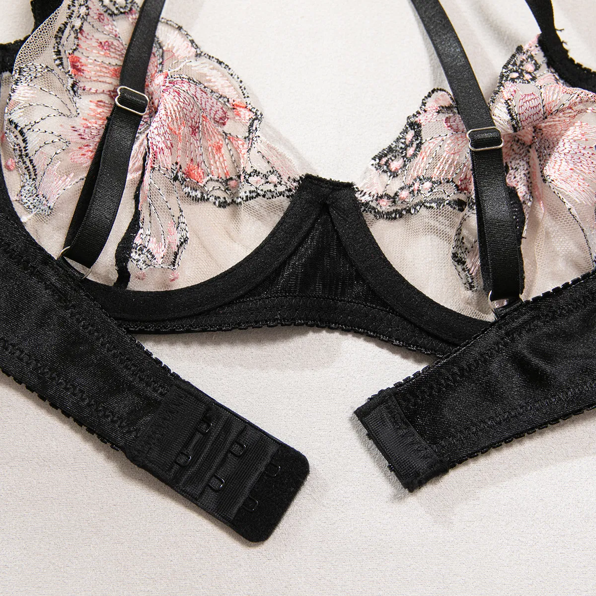 Sexy See-Through Mesh Butterfly Embroidery Bra Set New Fashion 2-Piece Woman Lingerie