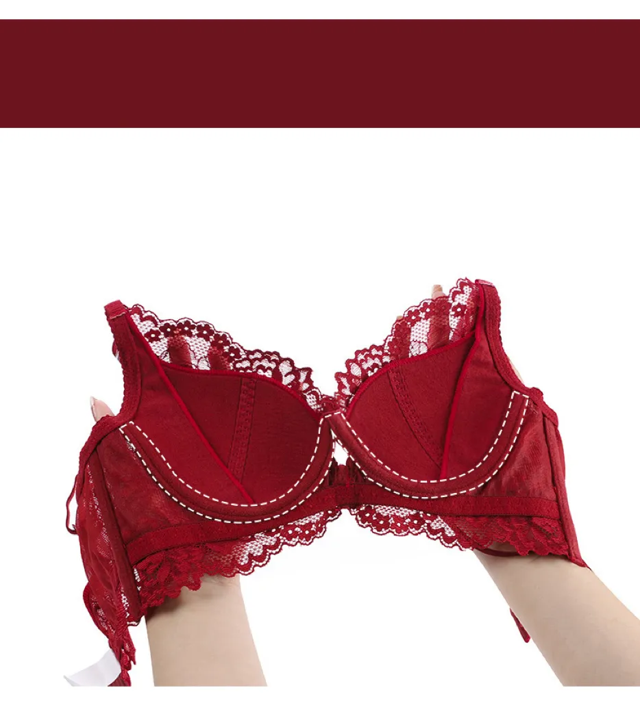 2025 New French Wholesale Embroidery Lace Trim Sexy Breathable Bra Ultra-Thin Halter Neck Set Underwear Lingerie