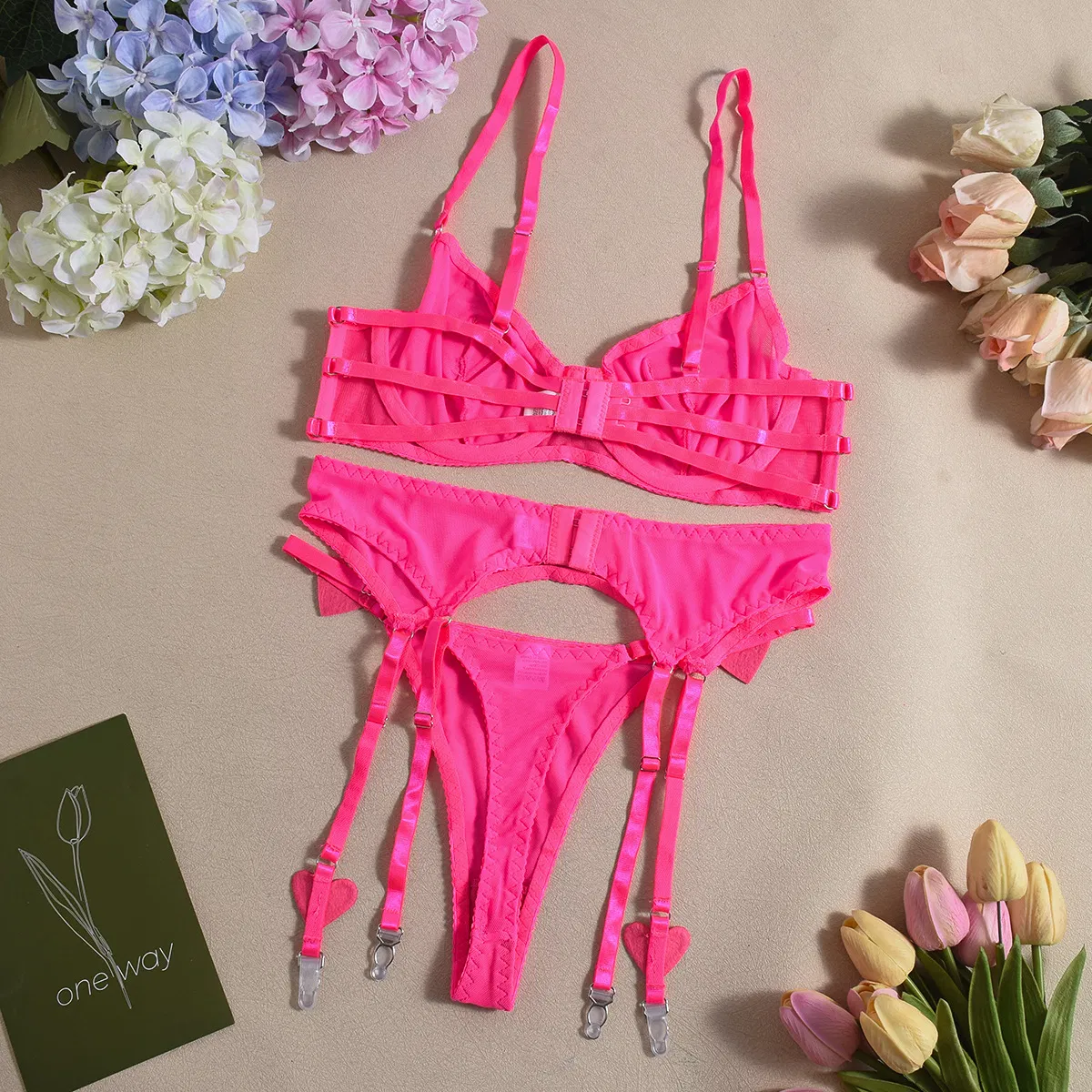 Wholesale Mesh See-Through Underwear Set for Woman Sexy Heart Shaped Rhinestone Lingerie