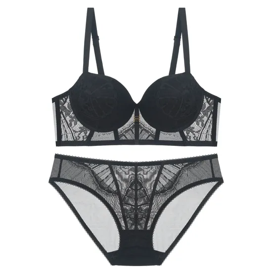French Smooth Embroidery Lace Trim Sexy Breathable Gathering for Women Soft Bra Ultra-Thin Set Sexy Underwear Lingerie
