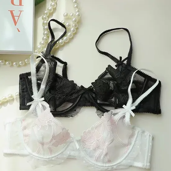 Wholesale See-Through Lace Romantic Anti-Sagging Thongs Breathable for Women Soft Bra Ultra-Thin Set Sexy Underwear Lingerie