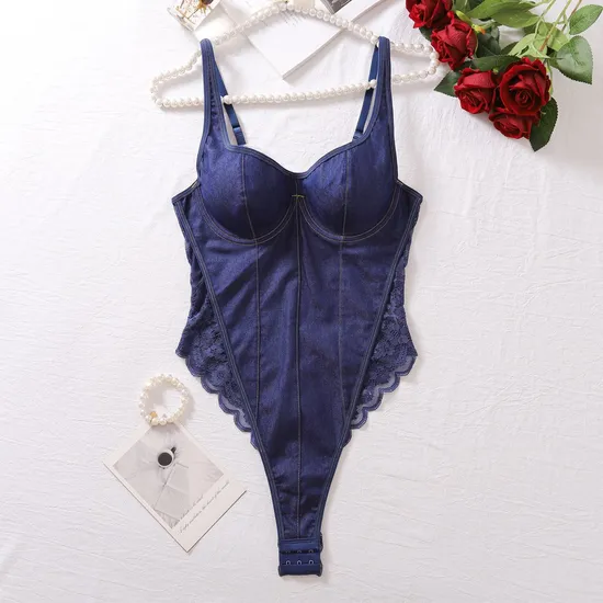 Sexy Cowboy Color Suspender Lingerie Set Hot Shaping Slimming Woman Bodysuit