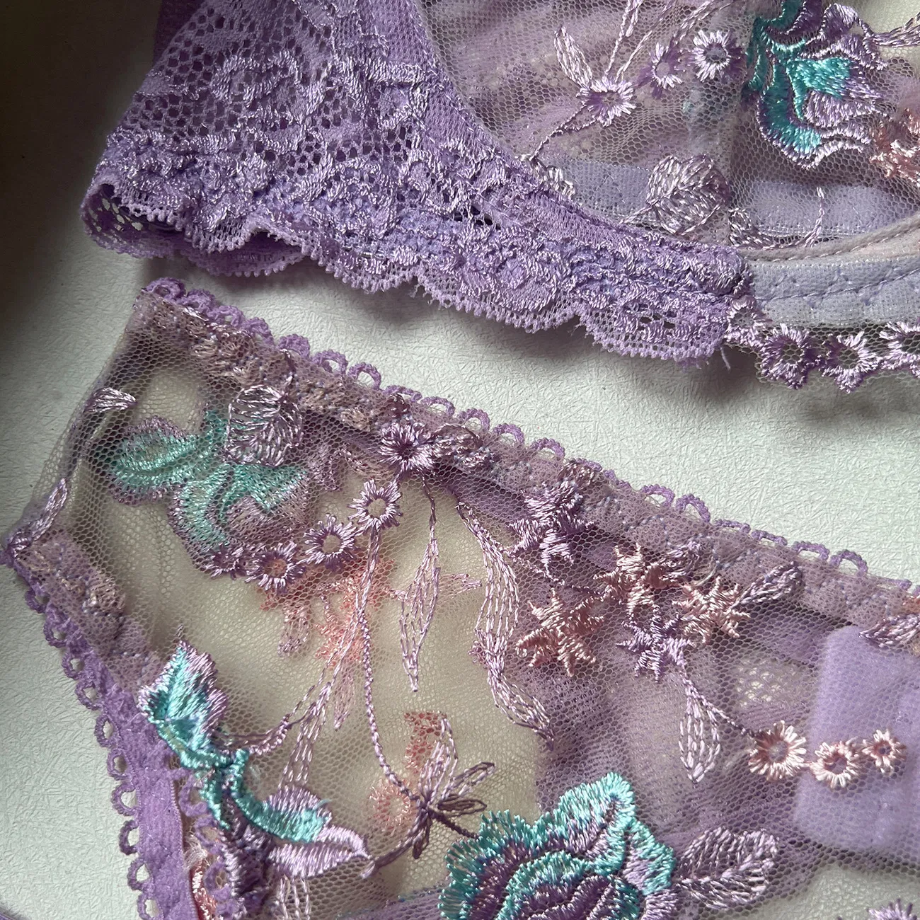 Sexy See-Through Embroidered Mesh Woman Bra Set Hot Erotic Hanging Sock Lingerie