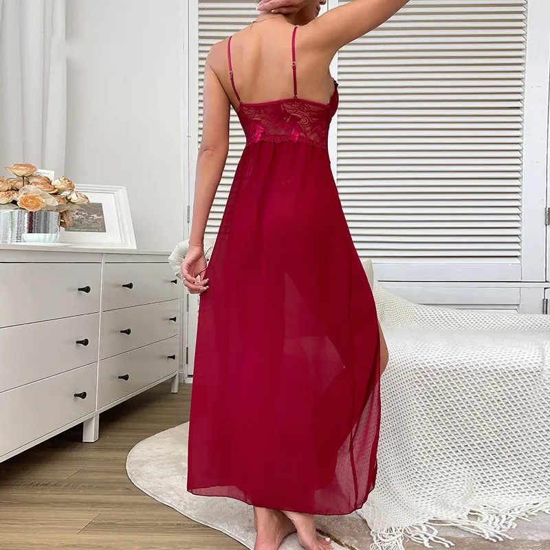 Sexy Embroidery Lace Dress Sleepwear New Arrival Transparent Mesh Ultral-Thin Nightwear