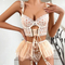 Hot Style Chain Transparent Mesh Woman Bra Panty Set Sexy Embroidered Lace Skirt Lingerie