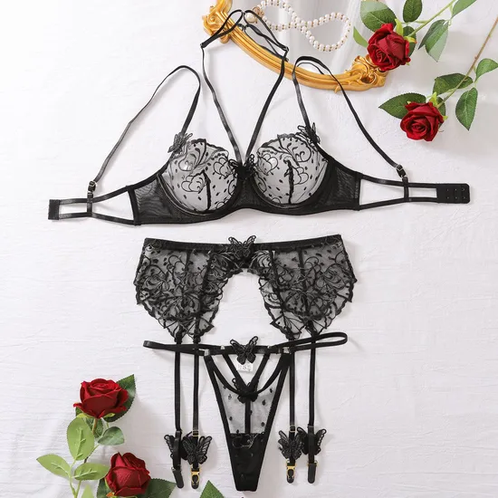 Best Selling Utral-Thin Embroidery Underwear Set Sexy See-Through Woman Lingerie