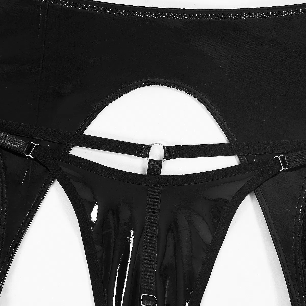 Sexy Exotic Hollow out PU Woman Bra with Belt Waist Hot Selling Solid Color Lingerie