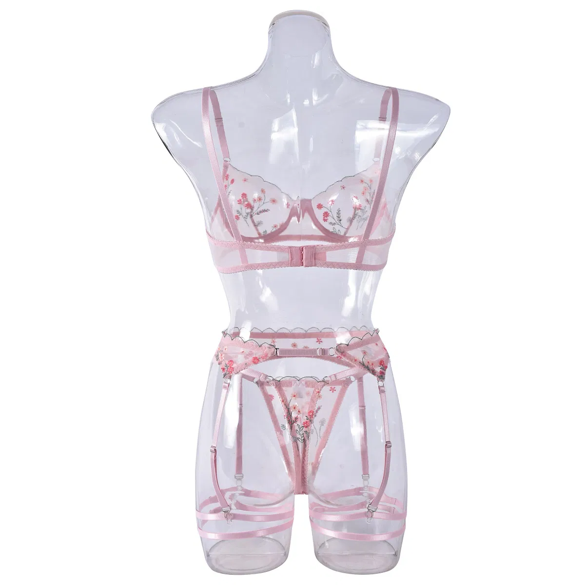 Sexy Floral Embroidery Underwear Set for Woman Wholesale See-Through Mesh Lingerie