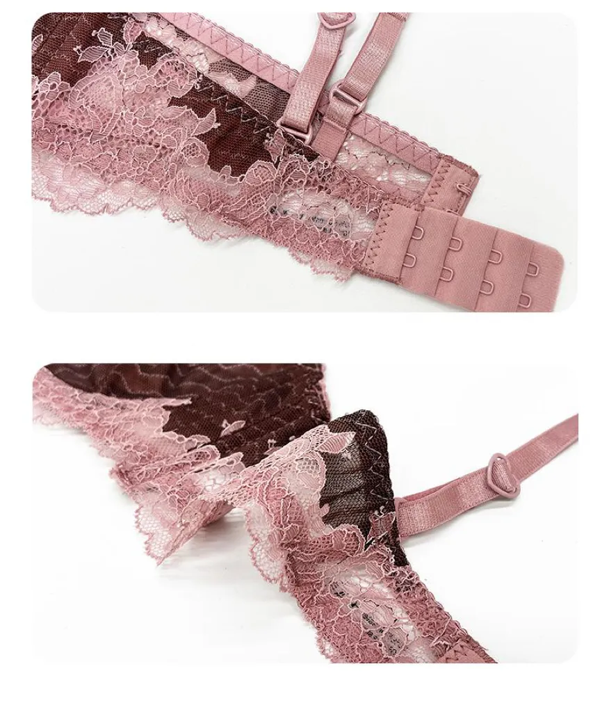 Wholesale French Anti-Sagging Sexy Breathable Lace Trim Gathering for Women Soft Bra Ultra-Thin Set Sexy Underwear Lingerie