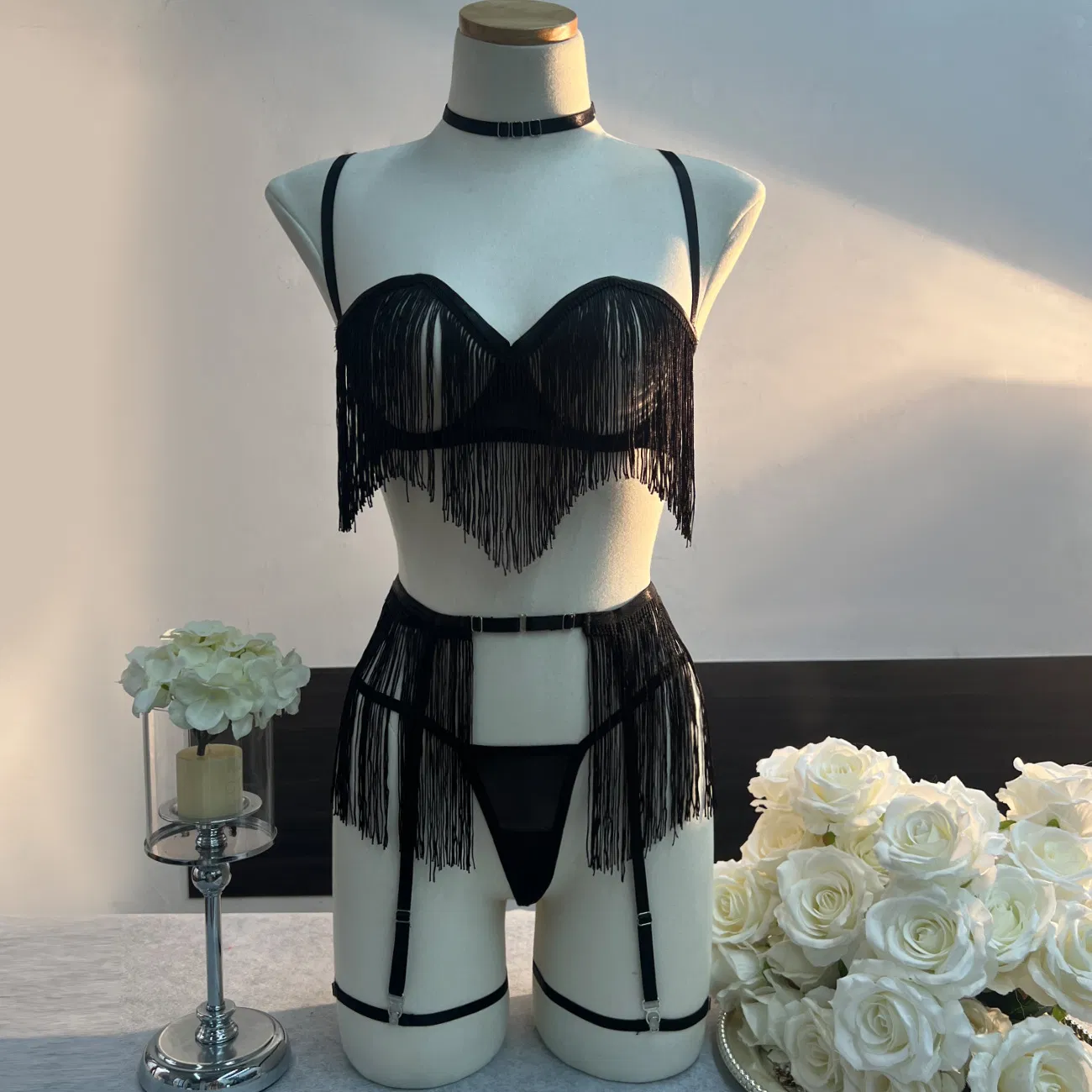 Sexy Transparent Long Tassel Underwear Set for Woman Wholesale Hollow out Lingerie
