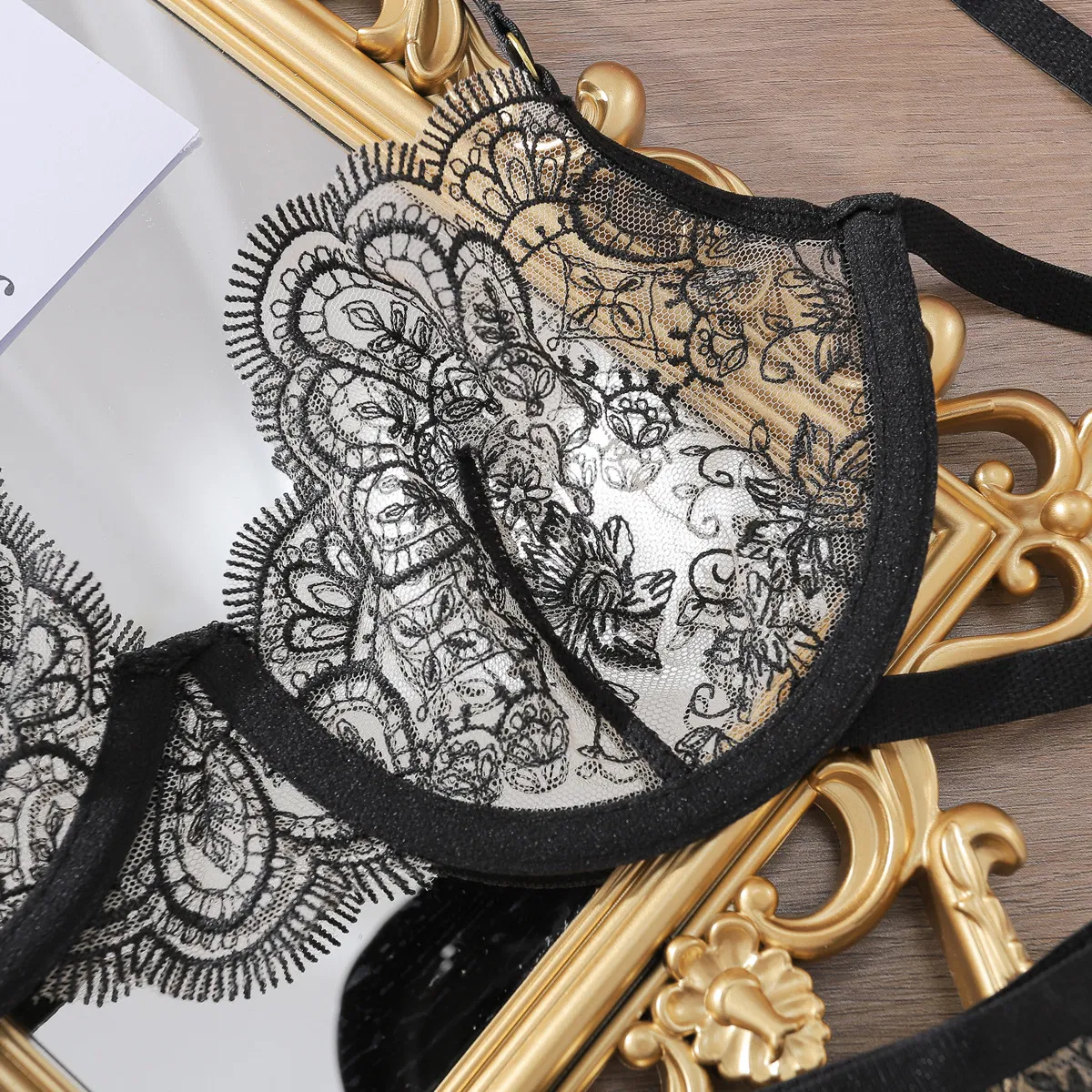 Hot Sale Eyelash Lace Embroidery Women Bra Set Sexy Erotic See-Through Mesh Lingerie