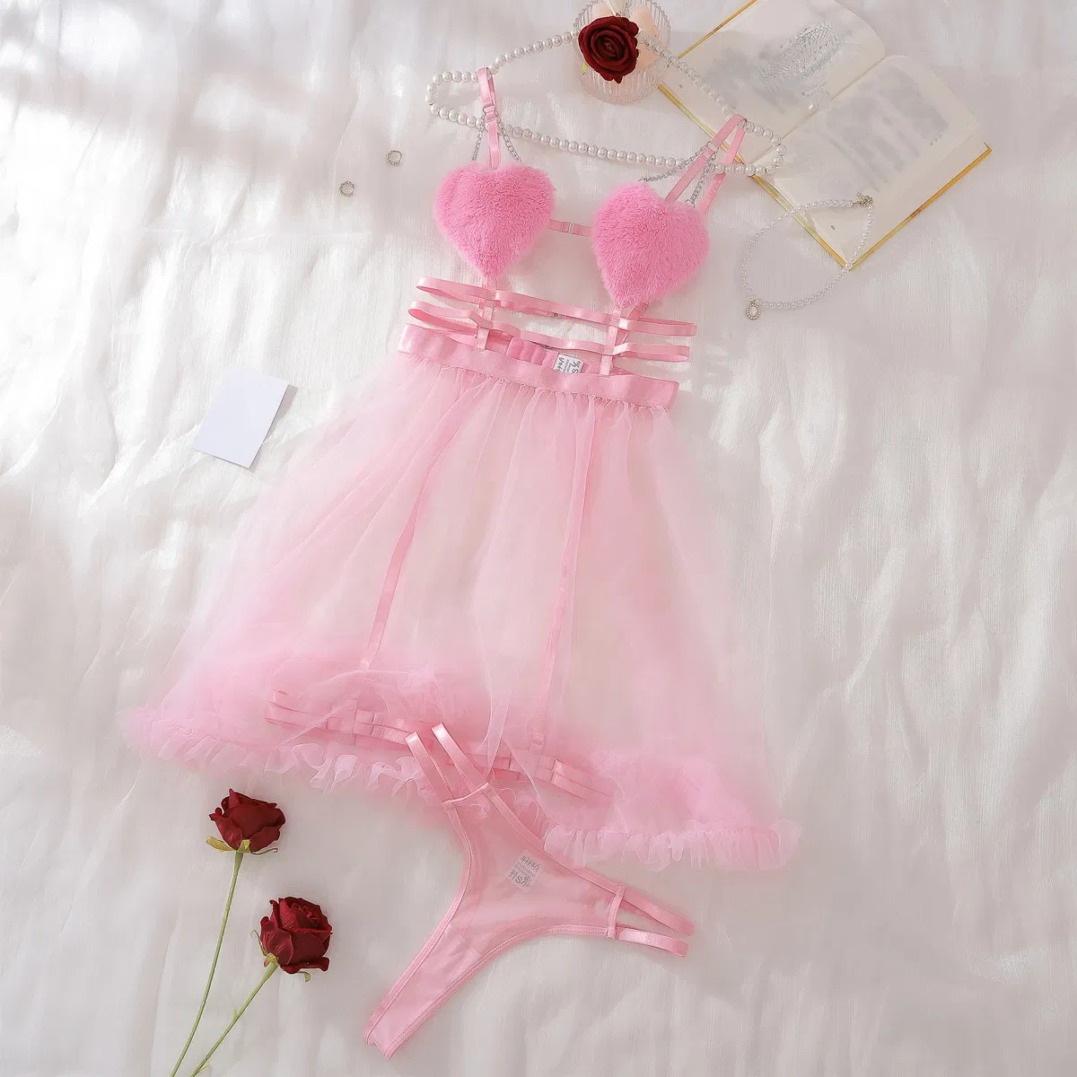 New Sheer Mesh Skirt Underwear Set Sexy Solid Color Women Newest Lingerie