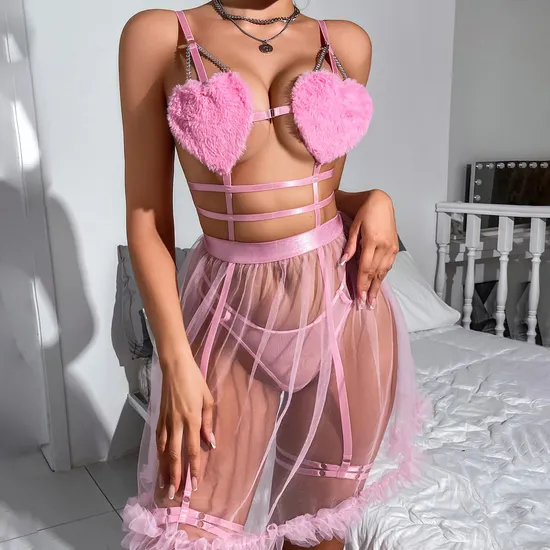 New Sheer Mesh Skirt Underwear Set Sexy Solid Color Women Newest Lingerie