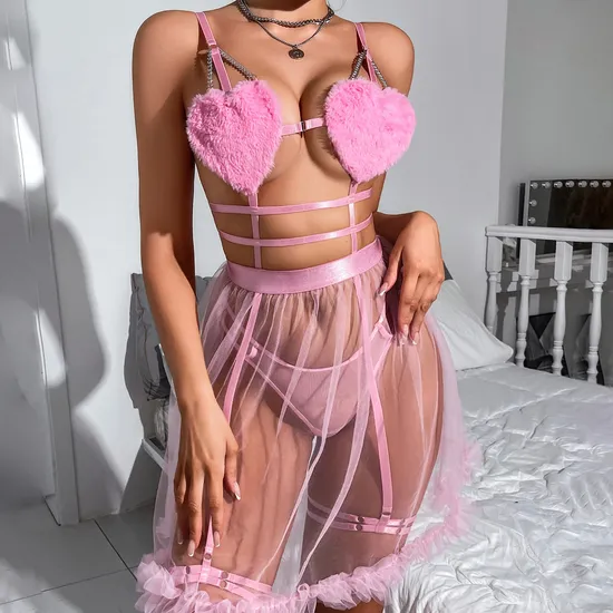 New Sheer Mesh Skirt Underwear Set Sexy Solid Color Women Newest Lingerie