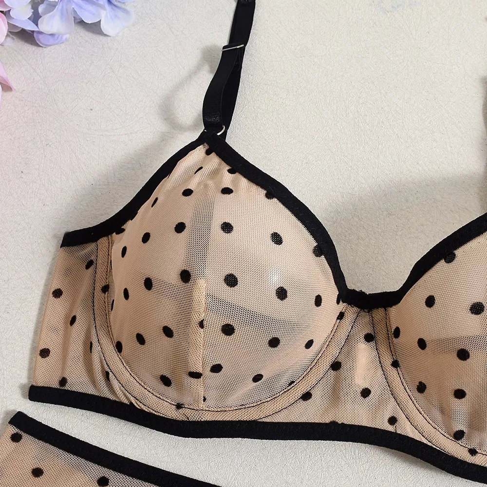 Wholesale Polka DOT Underwear Set for Woman Sexy See-Through Mesh Lingerie