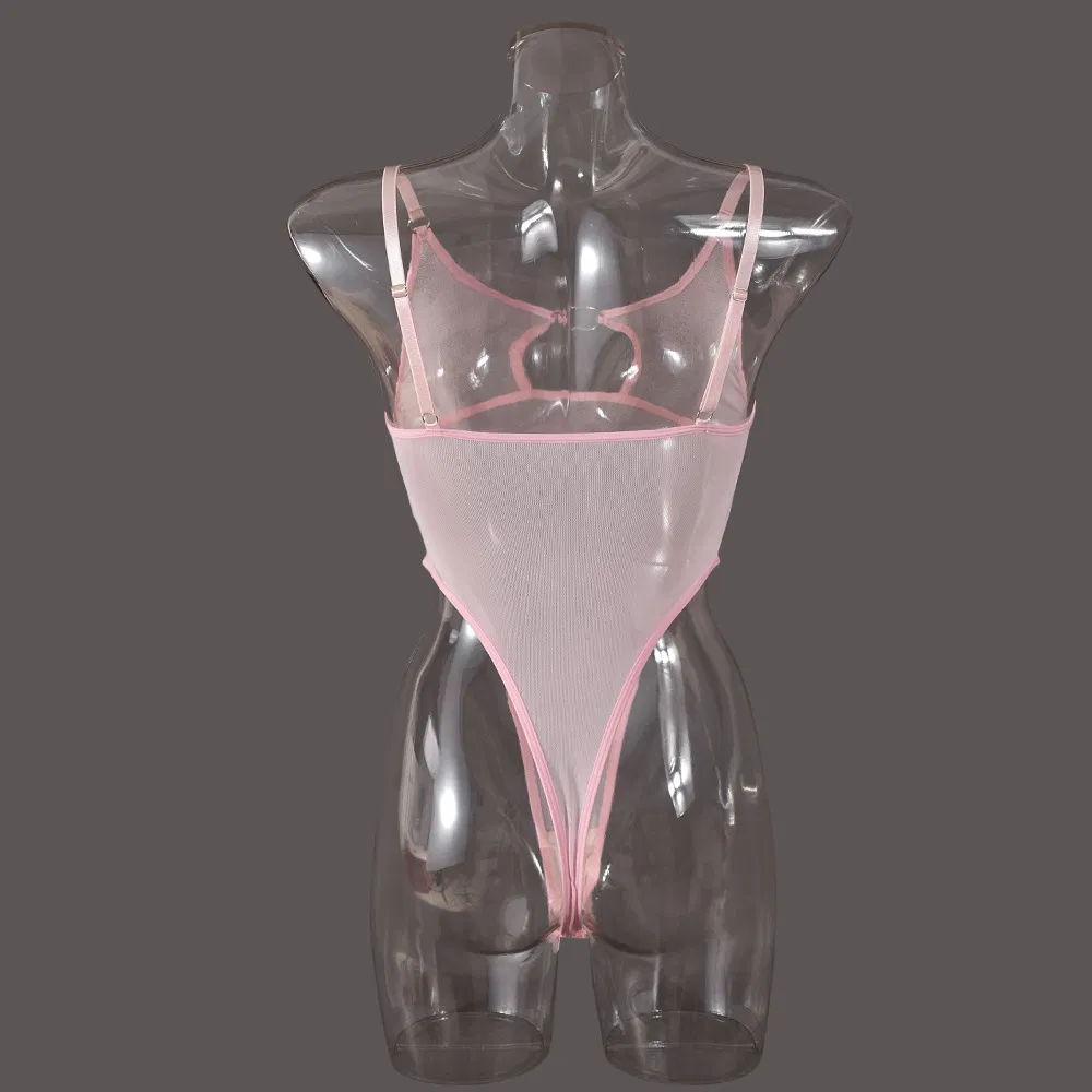 Sexy Ultral-Thin Solid Color Lingerie Hot See Through Mesh Hollow Woman Bodysuit