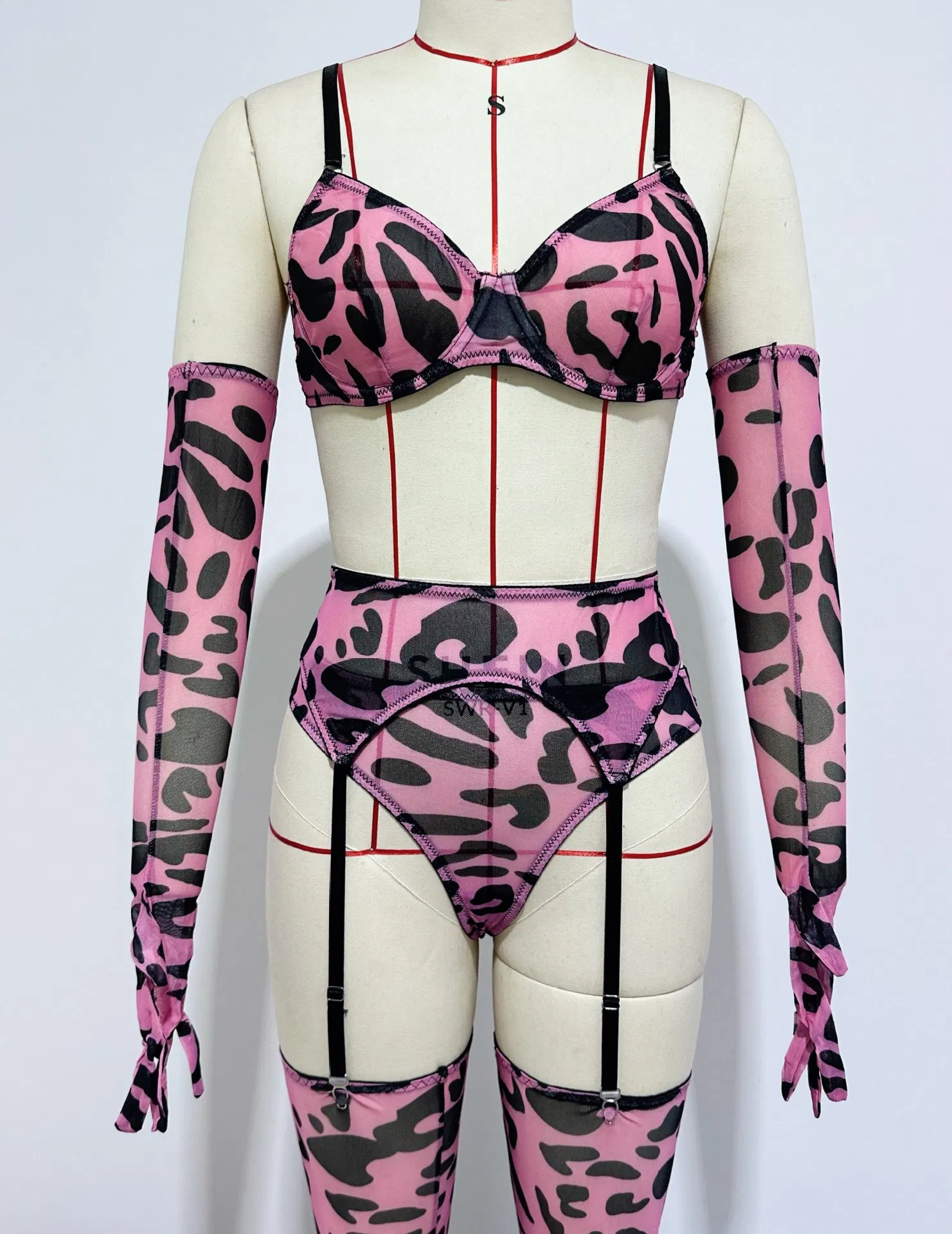 Wholesale Long Sleeve Underwear Set with Glove and Stocking Sexy Tie Dye Woman Lingerie