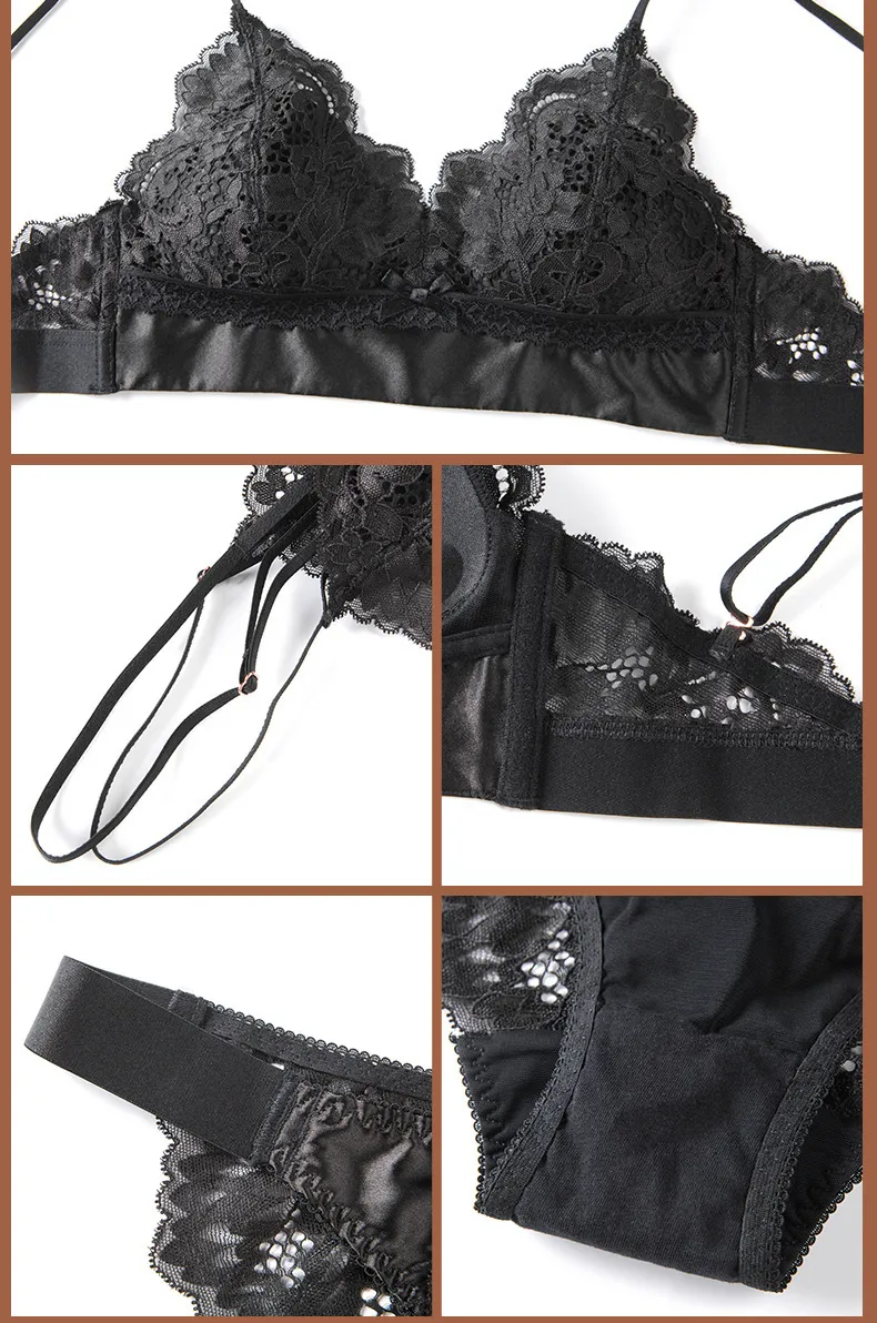 New Wholesale Seduction Triangular Cup Lace for Women Bra Breathable Ultra-Thin Sexy Underwear Set Lingerie