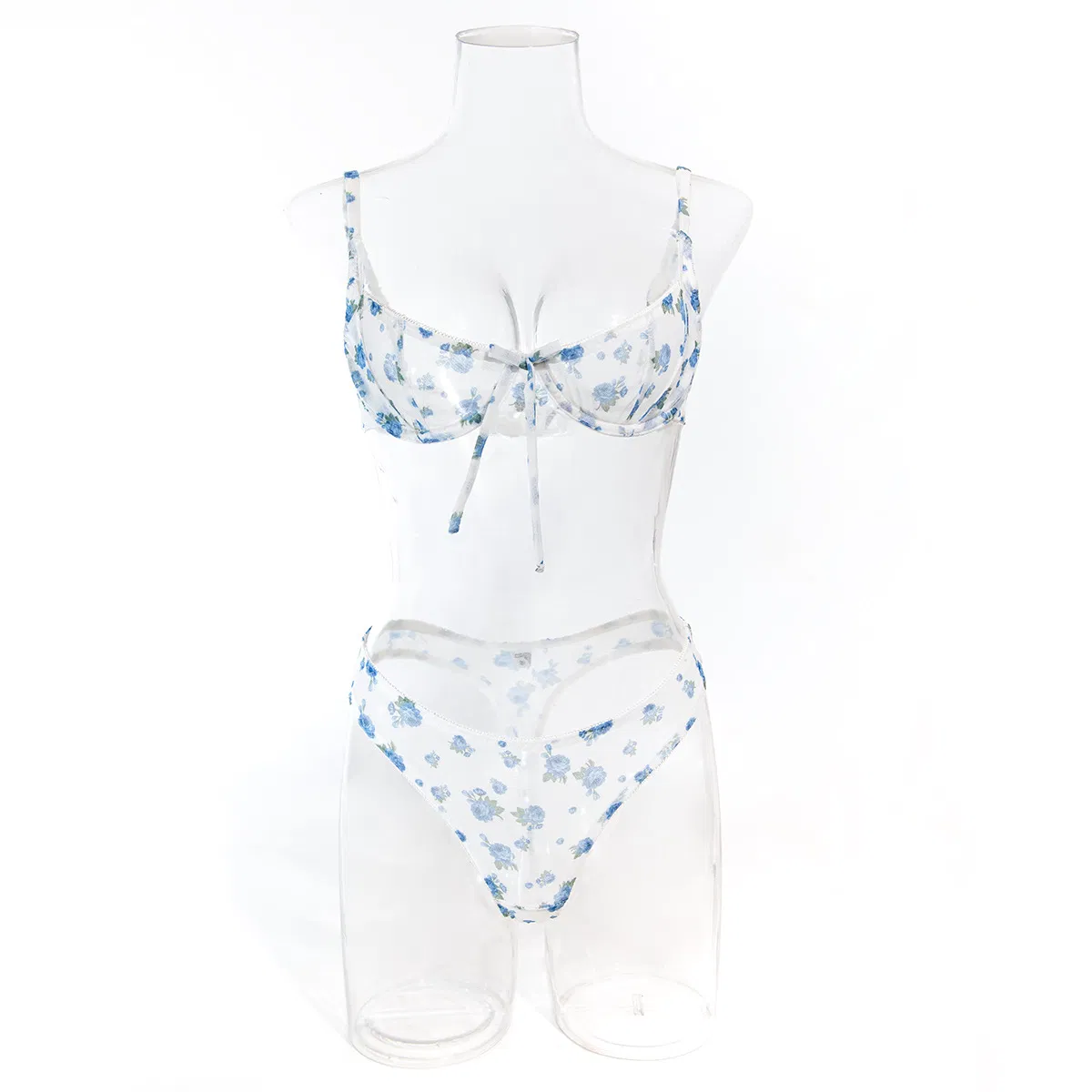 Wholesale Floral Print See Through Mesh Underwear Set New Luxury Ultra-Thin 2PCS Lingerie