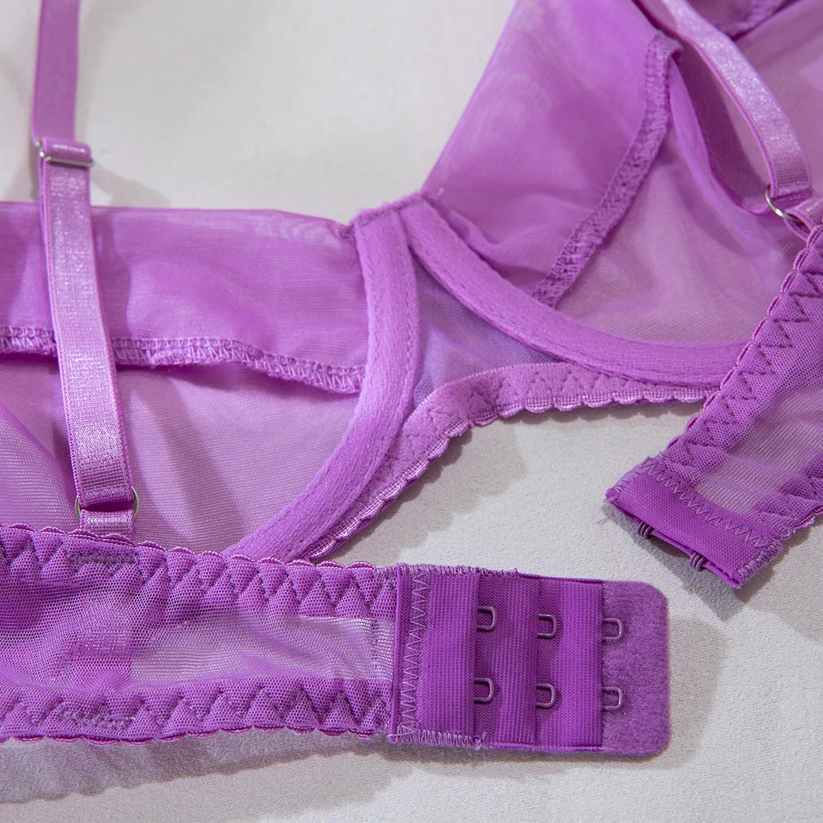 Sexy Transparent Mesh Solid Color Bra Set with Dress Wholesale Luxury Women Lingerie