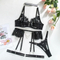 Sexy Erotic Underwear Set with Diamond Necklace Wholesale Embroidered Eyelash Lace Lingerie