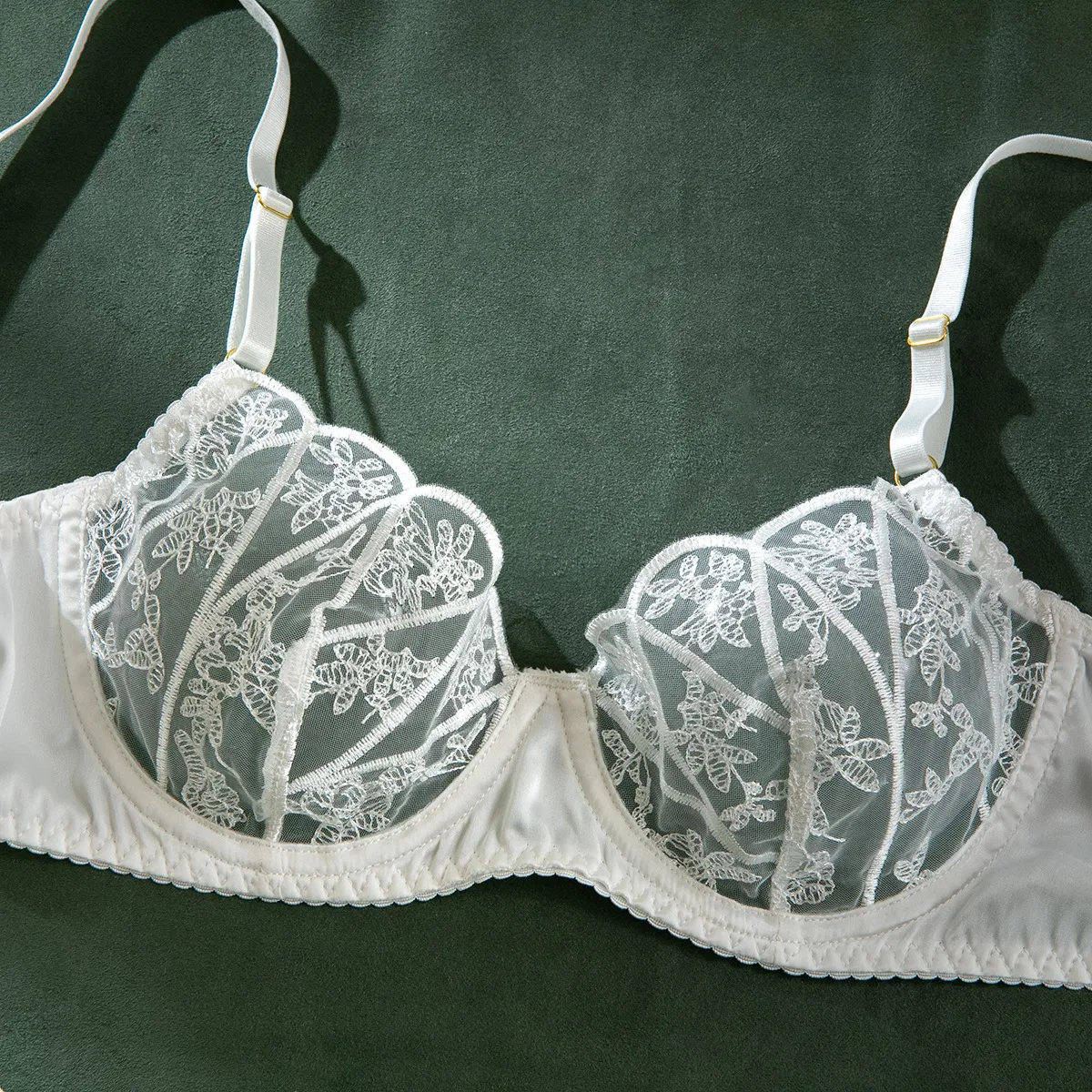 Wholesale Big Size Transparent Mesh Bra Brief Set Sexy Embroidered Sheer Woman Lingerie