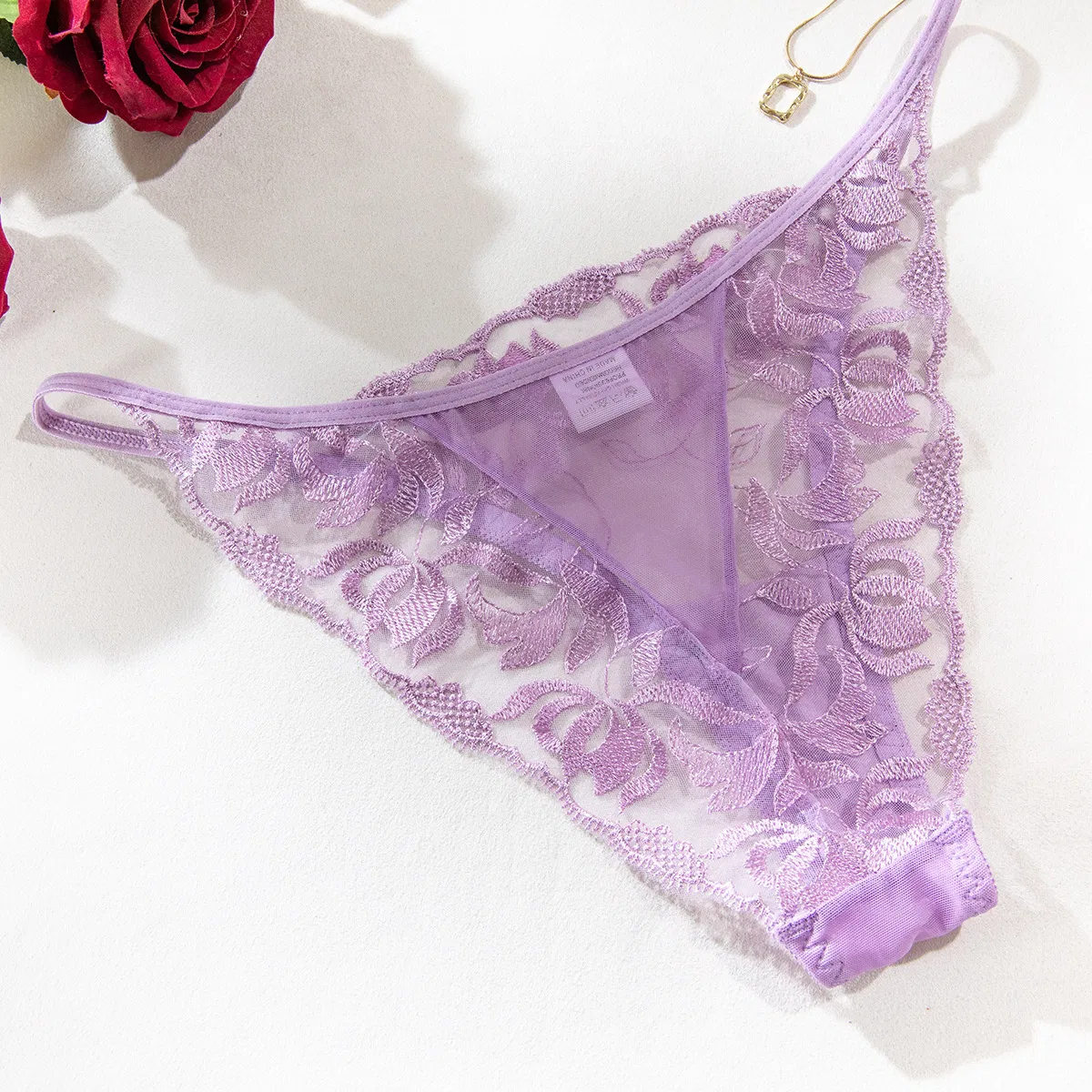 Woman See-Through Deep V Bra and Panty Set Sexy Erotic Embroidery Lingerie