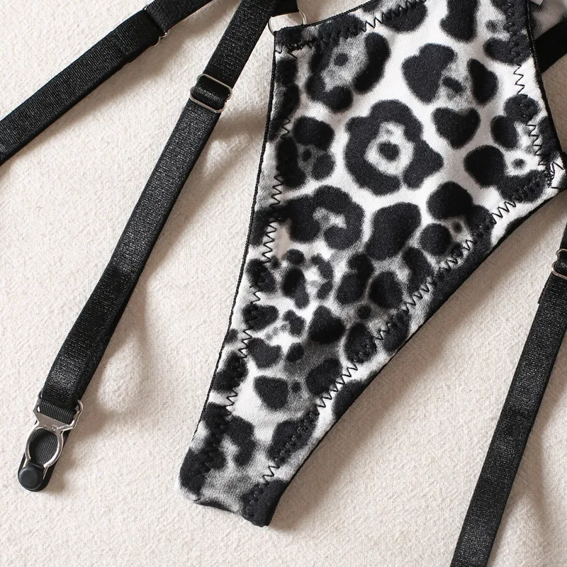 New Leopard Print Hollow out Woman Bra Set Sexy Complex Lace-up Lingerie