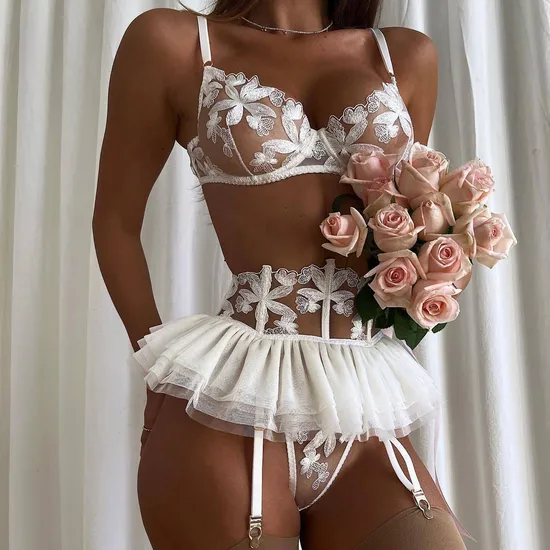 Women Sexy Newest Underwear Set Wholesale Transparent Mesh Skirt Lingerie