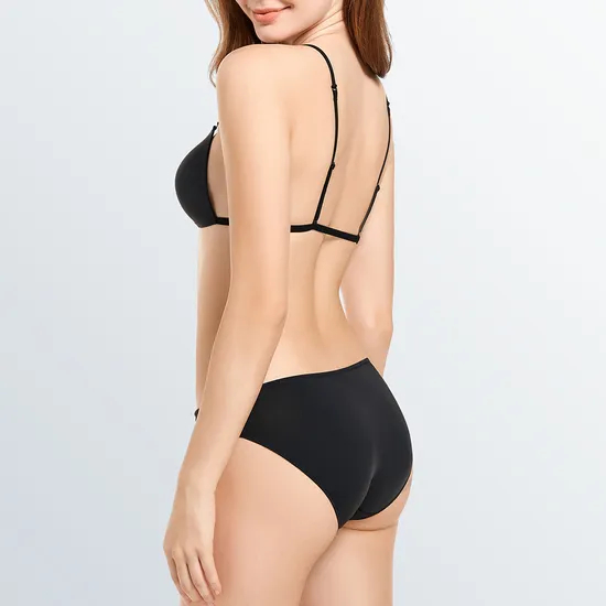 Sexy Wireless Underwear Triangular Cup Free Size Solid Seamless Push up Bra Set for Women
