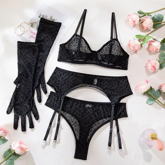 Wholesale Erotic Polka DOT See-Through Mesh Underwear Set Sexy Breathable Thin Lingerie