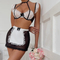 Sexy Perspective Mesh Halter Neck Underwear Set New Arrival Erotic Bow Maid Woman's Lingerie