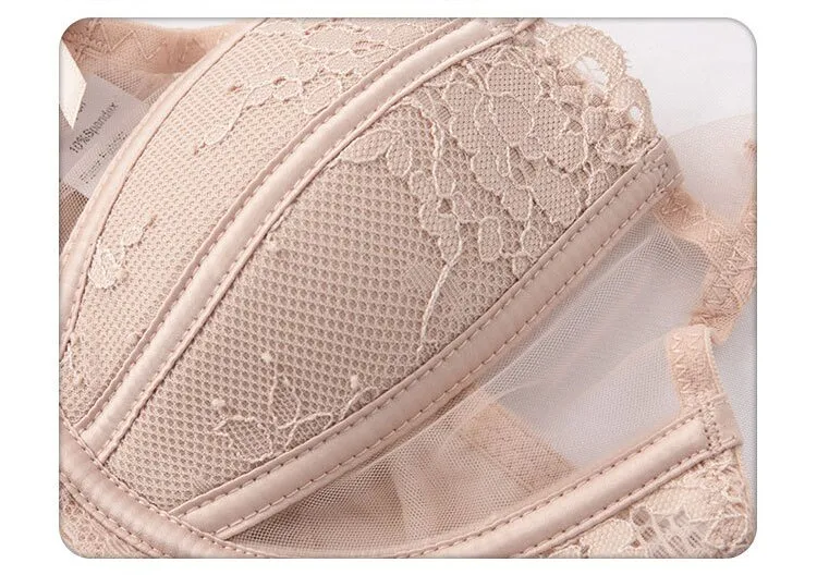 French Smooth Anti-Sagging Lace Trim Sexy Breathable Gathering for Women Soft Bra Ultra-Thin Set Sexy Underwear Lingerie