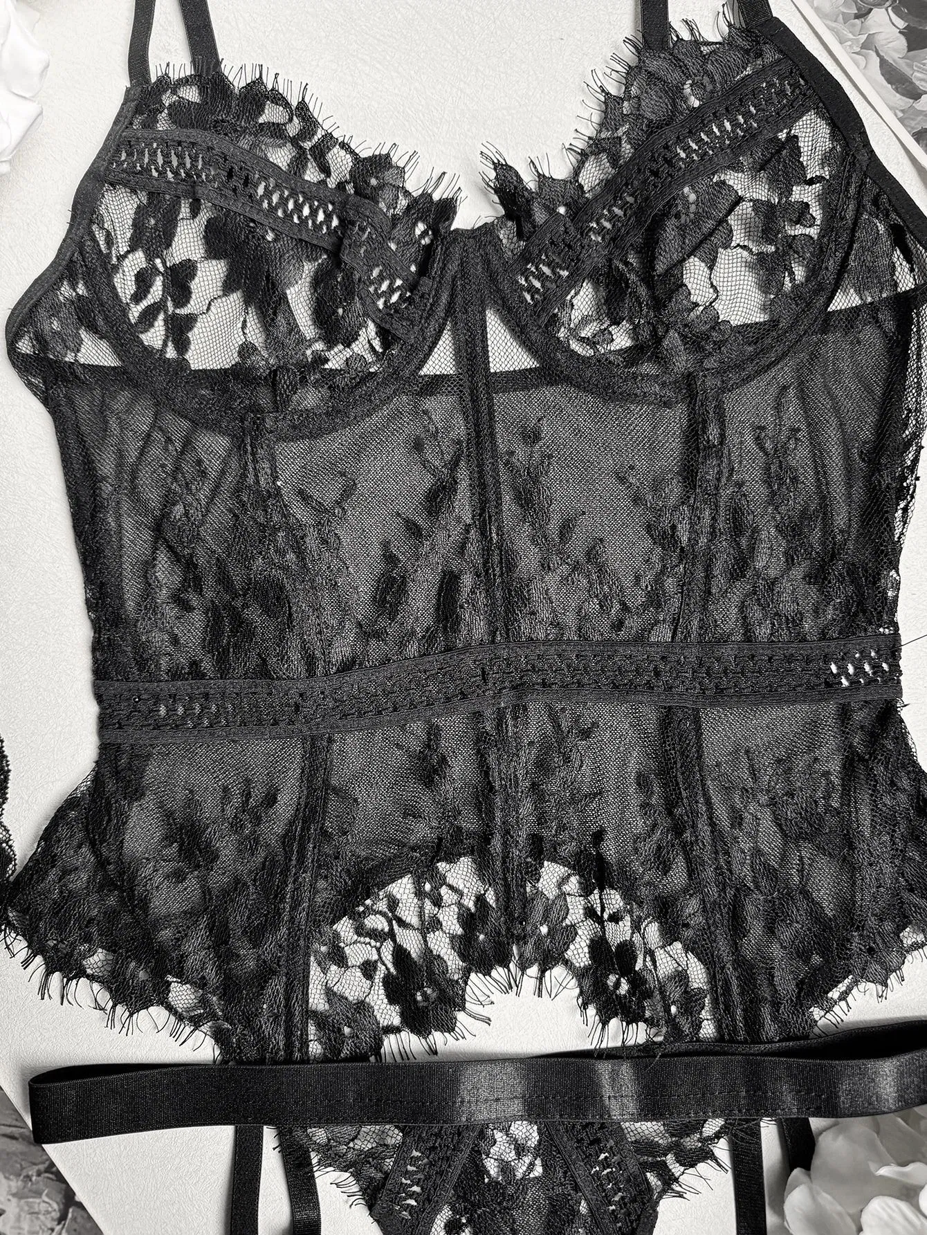 Sexy Transparent Eyelash Lace Underwear Set Wholesale Fishbone Shaping Lingerie