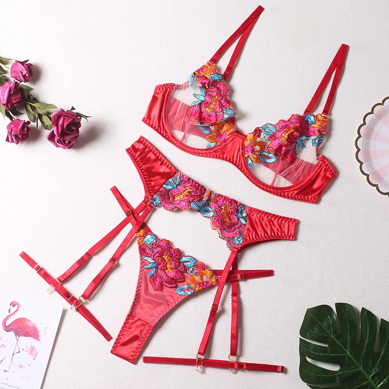 Wholesale Breathable Eyelash Lace Underwear for Women Sexy Ultra-Thin Two Piece Lingerie